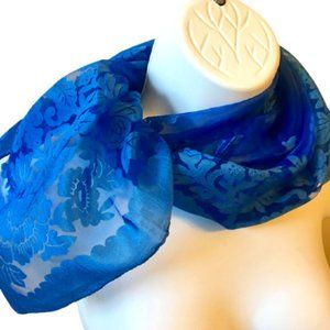 Vintage Opal Scarf Sheer Blue Baroque Brocade Print Nylon Rayon Japan